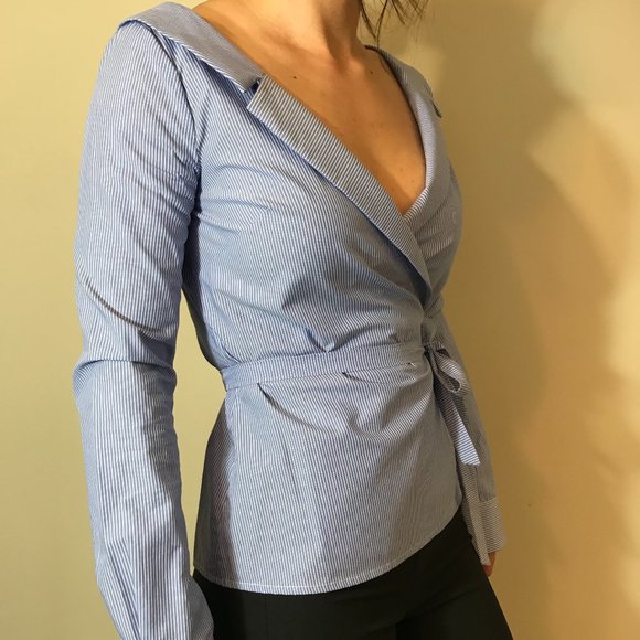 Babaton Tops - Classy Blue and White Striped Babaton Blouse